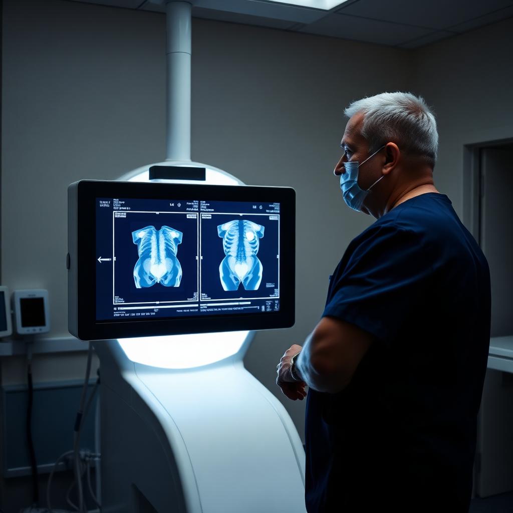 Surgeon reviewing a pelvic imaging scan